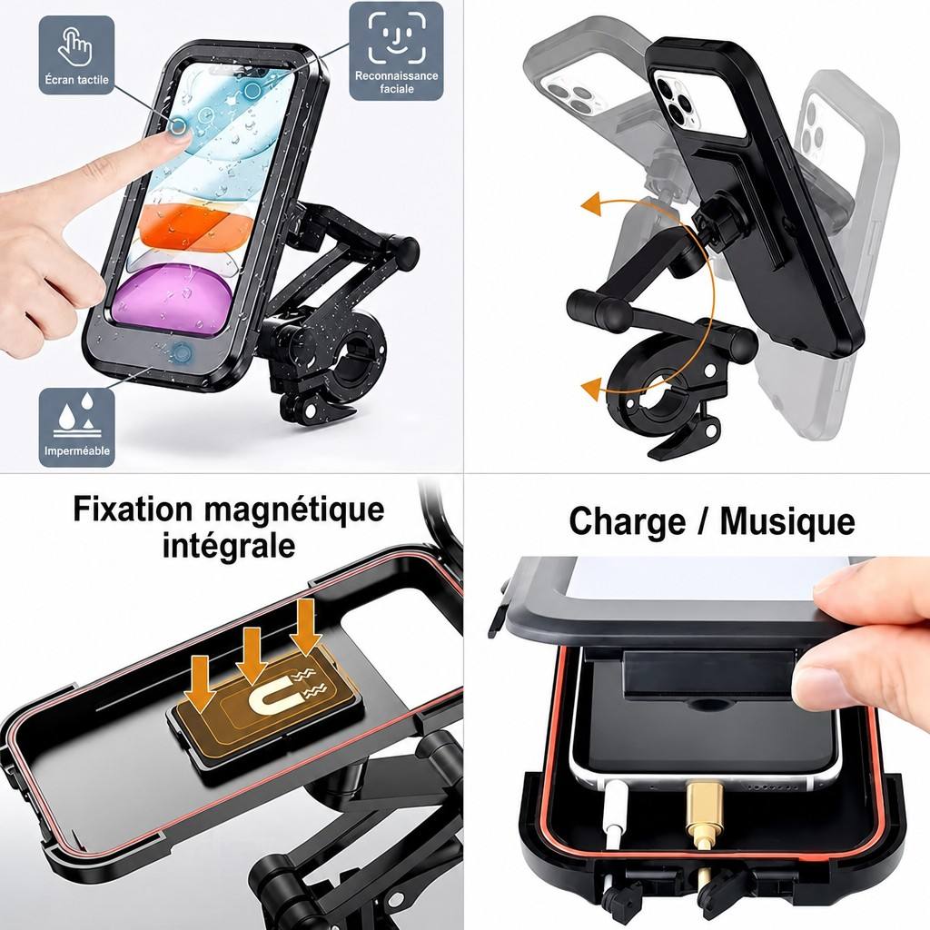 Support Téléphone Etanche  , pour Trottinette  Electrique, Moto et Vélo avec Ecran Tactile 360°