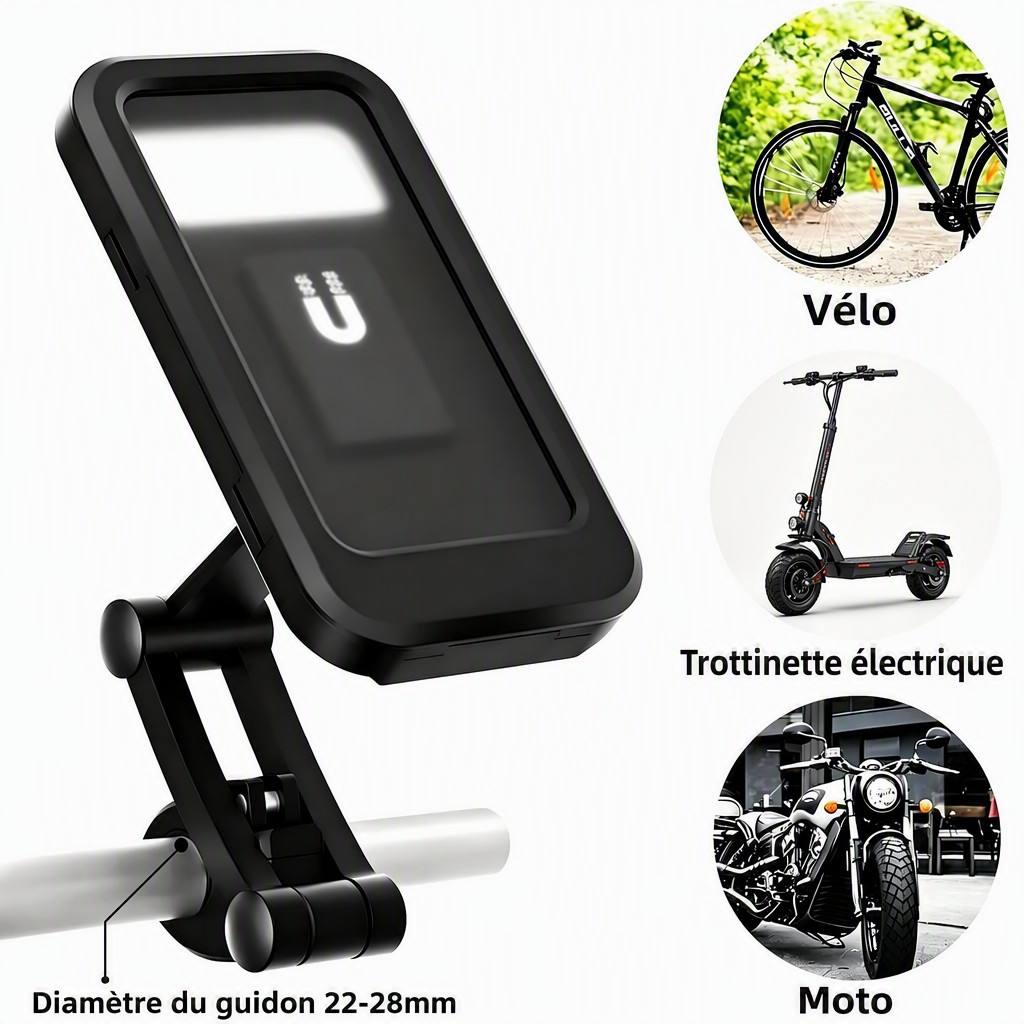 Support Téléphone Etanche  , pour Trottinette  Electrique, Moto et Vélo avec Ecran Tactile 360°