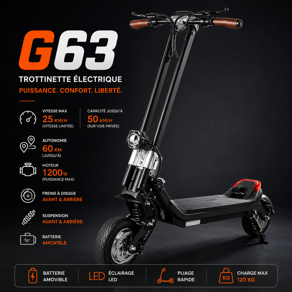 Trottinette Électrique Gyroor G63, Batterie Amovible 52 V 15,6 Ah